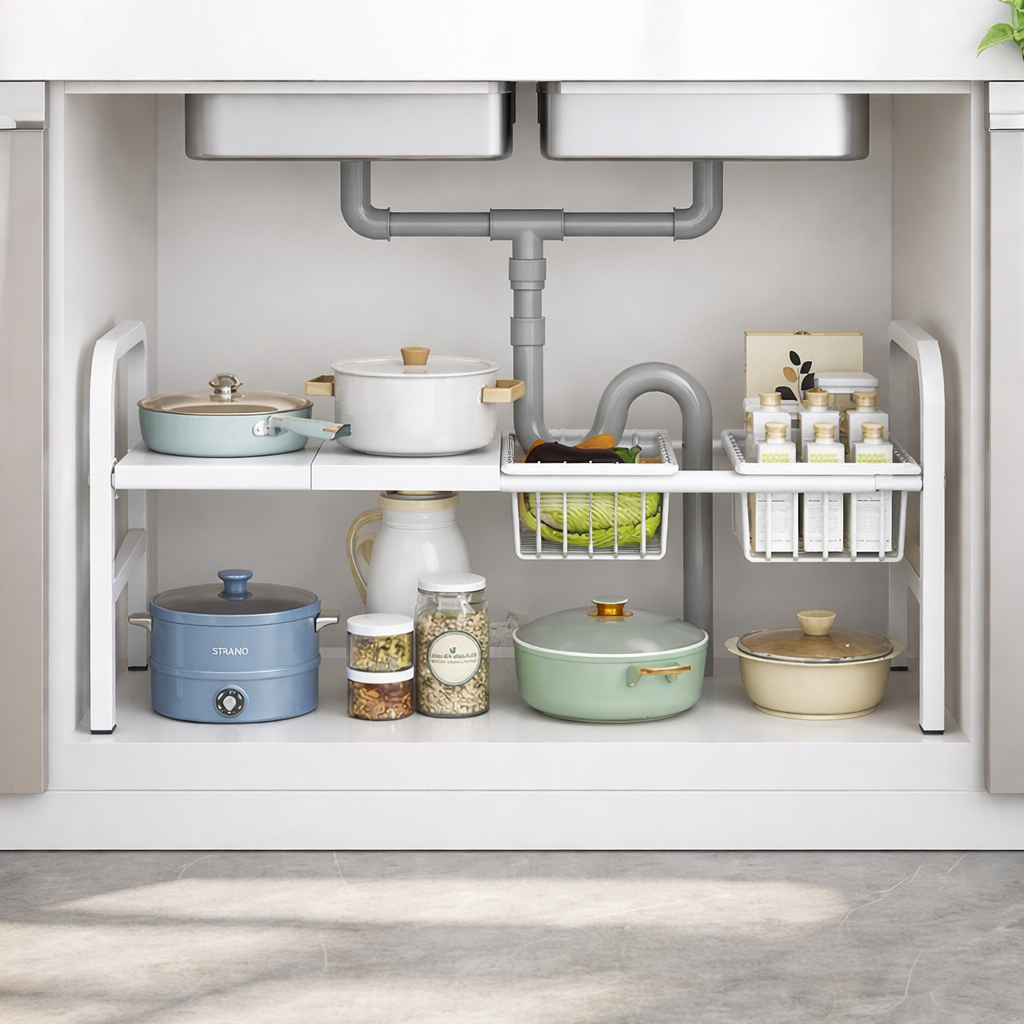 Support de rangement sous évier réglable