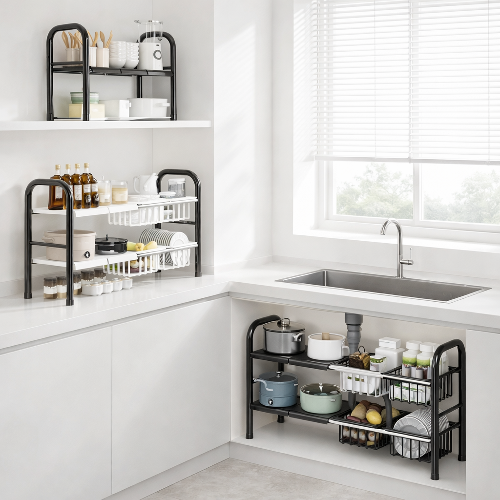 Support de rangement sous évier réglable